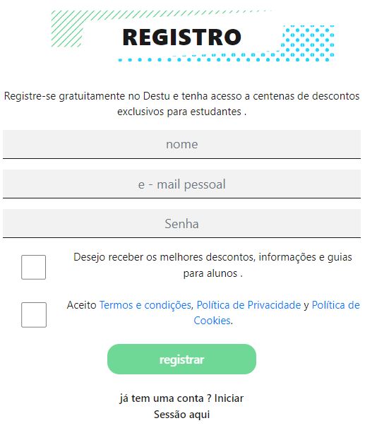 Registro desconto estudante